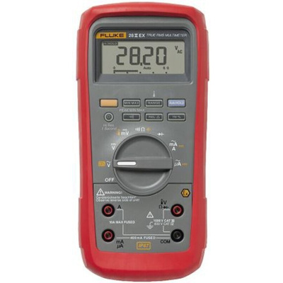 Fluke 28EX Handheld Digital Multimeter, True RMS, 10A ac Max, 10A dc Max, 1000V ac Max - UKAS Calibrated