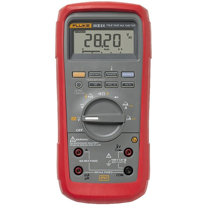 Fluke 28EX Handheld Digital Multimeter, True RMS, 10A ac Max, 10A dc Max, 1000V ac Max