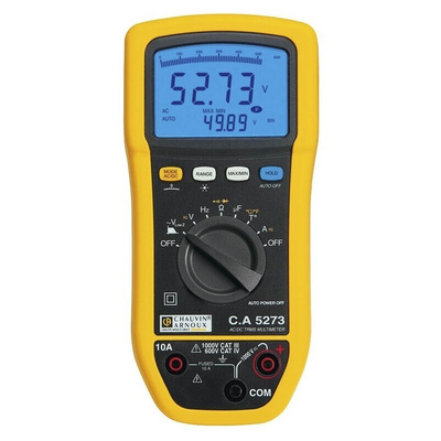 Chauvin Arnoux CA 5273 Handheld Digital Multimeter, True RMS, 10A ac Max, 20A dc Max, 1000V ac Max