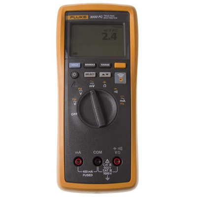 Fluke 3000 FC Handheld Digital Multimeter, True RMS, 400mA ac Max, 400mA dc Max, 1000V ac Max