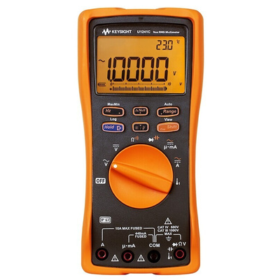Keysight Technologies U1241C Handheld Digital Multimeter, True RMS, 10A ac Max, 10A dc Max, 1000V ac Max