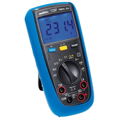 Metrix MTX203 Handheld Digital Multimeter, True RMS, 10A ac Max, 10A dc Max, 750V ac Max