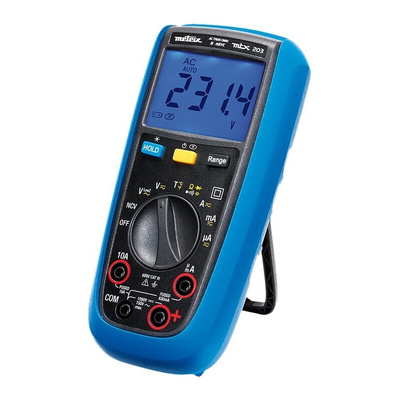 Metrix MTX203 Handheld Digital Multimeter, True RMS, 10A ac Max, 10A dc Max, 750V ac Max - UKAS Calibrated