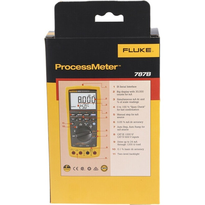 Fluke 787B Handheld Digital Multimeter, True RMS, 1A ac Max, 1A dc Max, 1000V ac Max