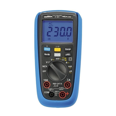 Metrix MTX204 Handheld Digital Multimeter, True RMS, 10A ac Max, 10A dc Max, 750V ac Max - UKAS Calibrated