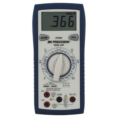 BK Precision BK2704C Handheld Digital Multimeter, 10A ac Max, 10A dc Max, 750V ac Max - RS Calibrated