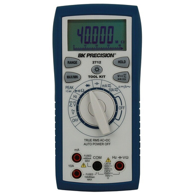 BK Precision BK2712 Handheld Digital Multimeter, True RMS, 10A ac Max, 10A dc Max, 750V ac Max - RS Calibrated