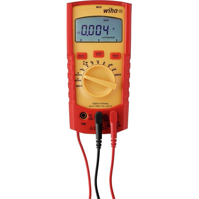 Wiha Handheld Digital Multimeter, True RMS, 10A ac Max, 10A dc Max, 1000V ac Max