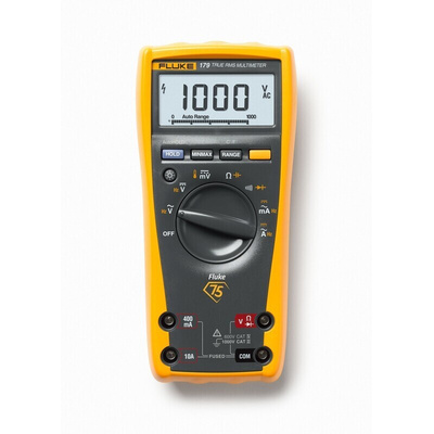 Fluke 179 Handheld Digital Multimeter, True RMS, 10A ac Max, 10A dc Max, 1000V ac Max