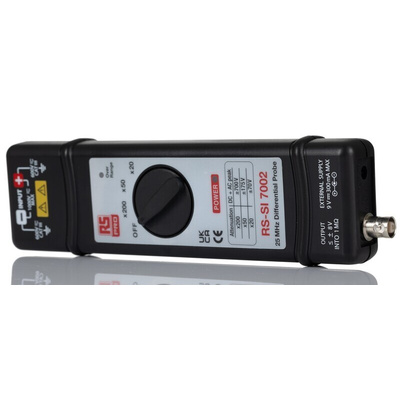 RS PRO Oscilloscope Probe, Active, Differential Type, 25MHz, 1:20, 1:50, 1:200, BNC Connector
