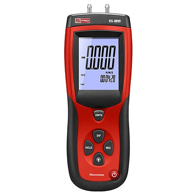 RS PRO RS-8890 Differential Manometer With 2 Pressure Port/s, Max Pressure Measurement 0.137 bar, 0.14 kgcm², 2psi RSCAL
