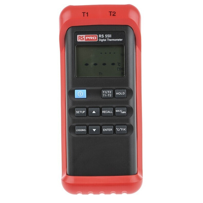 RS PRO RS55-II Wired Digital Thermometer, J, K Probe, 2 Input(s), +1372 °C, +2501°F Max, ±0.7 K Accuracy