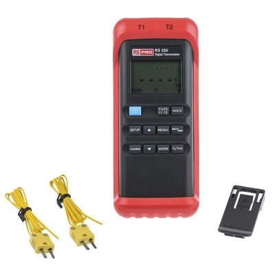 RS PRO RS55-II Wired Digital Thermometer, J, K Probe, 2 Input(s), +1372 °C, +2501°F Max, ±0.7 K Accuracy