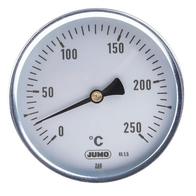 Jumo Immersion Dial Thermometer 0 → +250 °C, 608001/0110-834-841-10-104-26-26-200/000