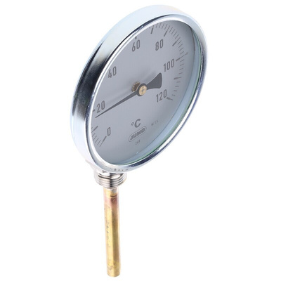 Jumo Immersion Dial Thermometer 0 → +120 °C, 608001/1810-818-841-10-104-46-26-100/000