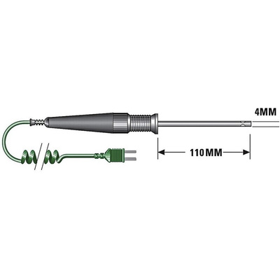 RS PRO Type K Thermocouple Air Temperature Probe, 110mm Length, 4mm Diameter, +750 °C Max