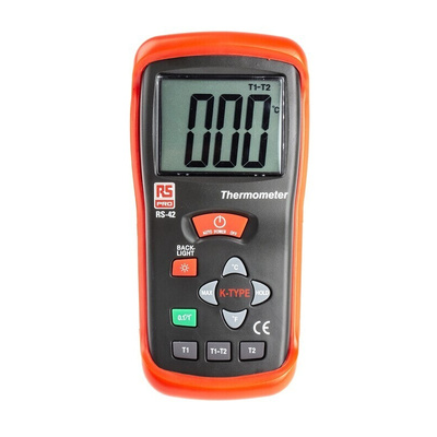 RS PRO RS42 Wired Digital Thermometer, K Probe, 2 Input(s), +1300 °C, +2000°F Max, ±0.5% + 1 °C, ±0.5% + 2 °F Accuracy