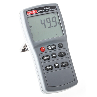 RS PRO 1319A Wired Digital Thermometer, K Probe, 1 Input(s), +1300 °C, +1999°F Max, 0.3 % ± 1 °C, 0.3 % ± 2 °F Accuracy