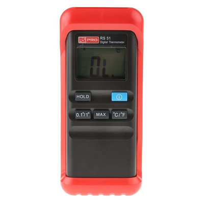 RS PRO RS51 Wired Digital Thermometer, K Probe, 1 Input(s), +1300 °C, +1999°F Max, ±0.2 Reading +1°C % Accuracy