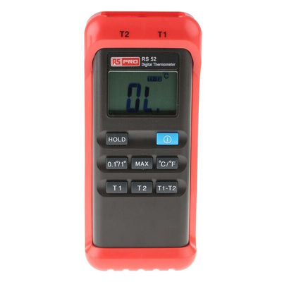 RS PRO RS52 Wired Digital Thermometer, K Probe, 2 Input(s), +1300 °C, +1999°F Max, ±0.2 Reading +1°C % Accuracy