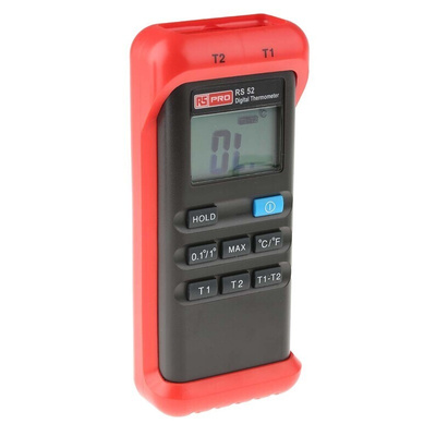 RS PRO RS52 Wired Digital Thermometer, K Probe, 2 Input(s), +1300 °C, +1999°F Max, ±0.2 Reading +1°C % Accuracy
