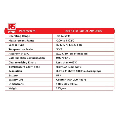 RS PRO Handheld Thermometer & Needle Probe Kit for Food Industry Use, Type T Thermocouple Probe, 1 Input(s), +1372°C