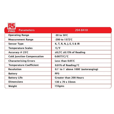 RS PRO Thermocouple Digital Thermometer for General Purpose Use, E, J, K, N, R, S, T Probe, 1 Input(s), +1372°C Max,