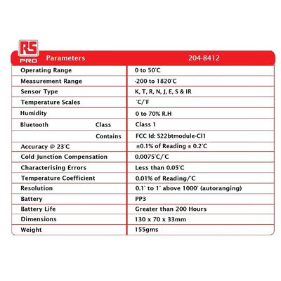 RS PRO Thermocouple Barcode Scanning Digital Thermometer for HVAC, Industrial Use, E, J, K, N, R, S, T Probe, 1