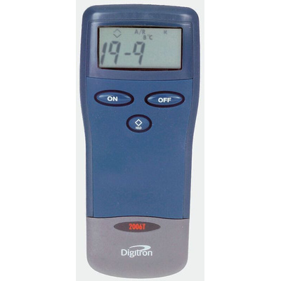 Digitron 2006T Wired Digital Thermometer for Multipurpose Use, Type T Thermocouple Probe, 1 Input(s), +400°C Max, ±0.2