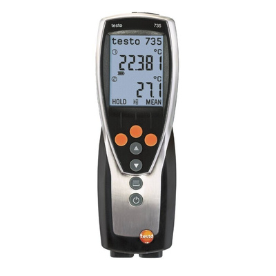 Testo 735-1 Wired Digital Thermometer for Commercial, Industrial Use, PT100 Probe, 3 Input(s), +1760°C Max, ±0.2 °C