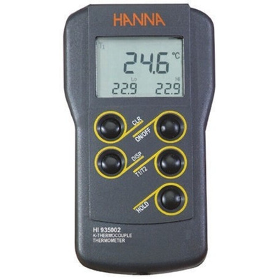 Hanna Instruments HI 935002 Wired Digital Thermometer for Laboratory Use, K Probe, 2 Input(s), +1350°C Max, ±0.2 %