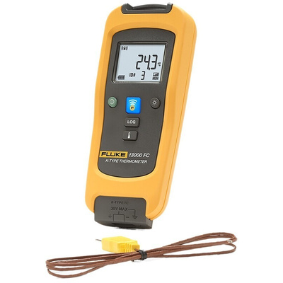 Fluke T3000 FC Wireless Digital Thermometer for Industrial Use, K Probe, 1 Input(s), +1372°C Max, ±0.5 K Accuracy