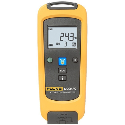 Fluke T3000 FC Wireless Digital Thermometer for Industrial Use, K Probe, 1 Input(s), +1372°C Max, ±0.5 K Accuracy