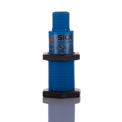 Sick UM18 Series Ultrasonic Barrel-Style Proximity Sensor, M18 x 1, 30 → 250 mm Detection, NPN Output, 10
