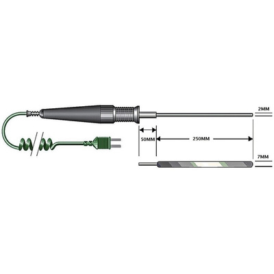 RS PRO K Flat Spatula Temperature Probe, 300mm Length, 7mm Diameter, +450 °C Max