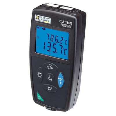 Chauvin Arnoux CA 1822 Wired Digital Thermometer for Multipurpose Use, E, J, K, N, R, S, T Probe, 2 Input(s) - UKAS