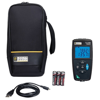 Chauvin Arnoux CA 1822 Wired Digital Thermometer for Multipurpose Use, E, J, K, N, R, S, T Probe, 2 Input(s) - UKAS
