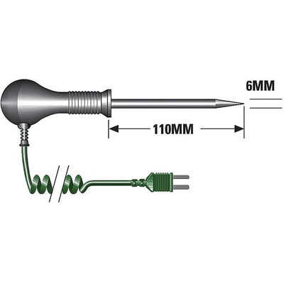 RS PRO K Needle Temperature Probe, 100mm Length, 6mm Diameter, +250 °C Max, With SYS Calibration