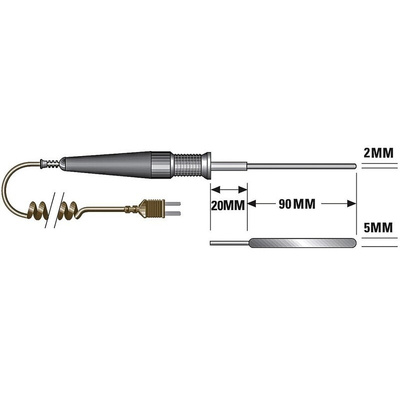 RS PRO T Air Temperature Probe, 125mm Length, 5mm Diameter, +450 °C Max, With SYS Calibration