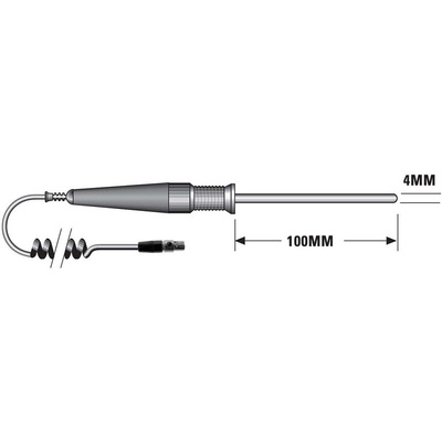 RS PRO PT100 Domed General Purpose Temperature Probe, 100mm Length, 4mm Diameter, 500 °C Max