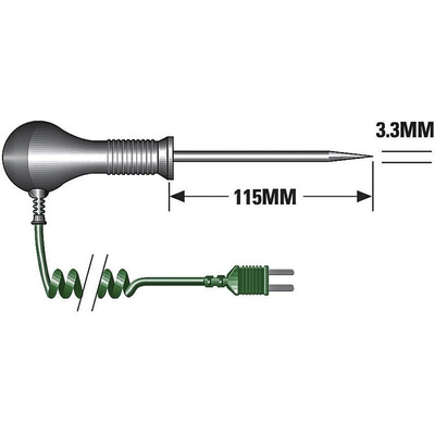 RS PRO K Needle Temperature Probe, 115mm Length, 3.3mm Diameter, +250 °C Max