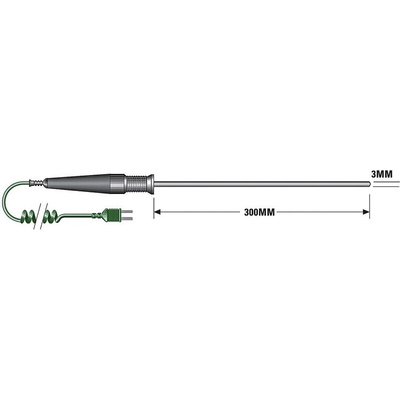 RS PRO K General Temperature Probe, 300mm Length, 3mm Diameter, +1100 °C Max