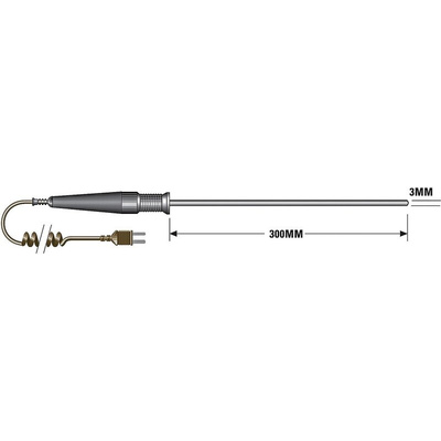 RS PRO T General Purpose Temperature Probe, 300mm Length, 3mm Diameter, +400 °C Max