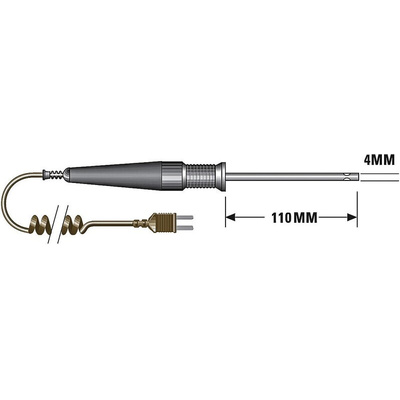 RS PRO T Air Temperature Probe, 110mm Length, 4mm Diameter, +400 °C Max