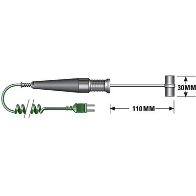 RS PRO K Type K Thermocouple Air Temperature Probe, 110mm Length, 30mm Diameter, +750 °C Max