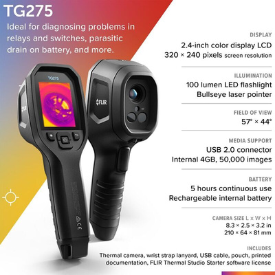 FLIR TG275 Bluetooth, USB 2.0 Thermal Imaging Camera, –25 → +550 °C, 160 x 120pixel Detector Resolution With RS