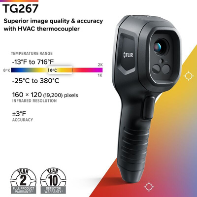 FLIR TG267 Bluetooth, USB 2.0 Thermal Imaging Camera, –25 → +380 °C, 160 x 120pixel Detector Resolution