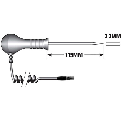 RS PRO PT100 Needle Insertion Temperature Probe, 115mm Length, 3.3mm Diameter, 500 °C Max