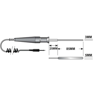 RS PRO NTC Flat Insertion Temperature Probe, 100mm Length, 85 x 3 x 5mm Diameter, 150 °C Max
