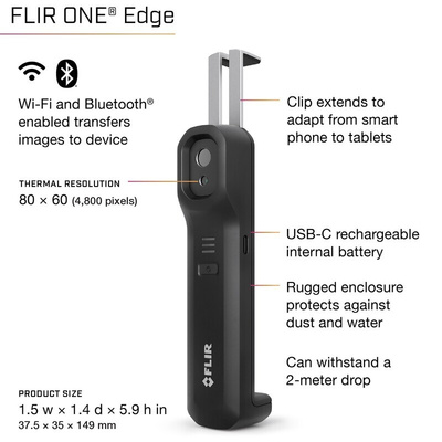FLIR ONE EDGE Thermal Imaging Camera, -20 → 120 °C, 80 x 60pixel Detector Resolution